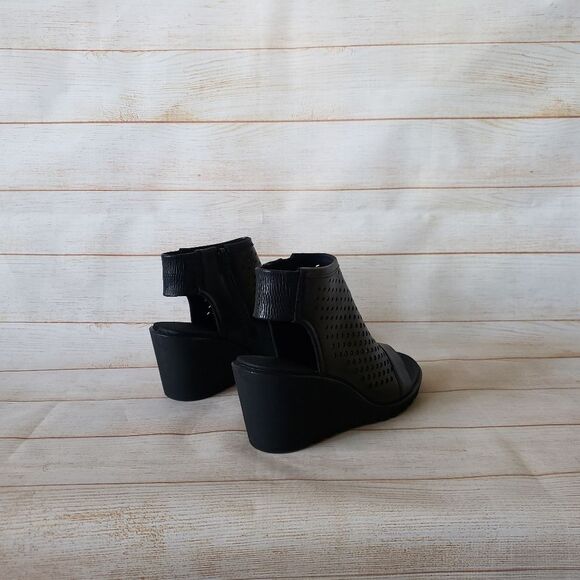 ECCO Freja Wedge Leather Sandal Bootie Ankle Boot Open Toe Laser Cut Black - Picture 8 of 16